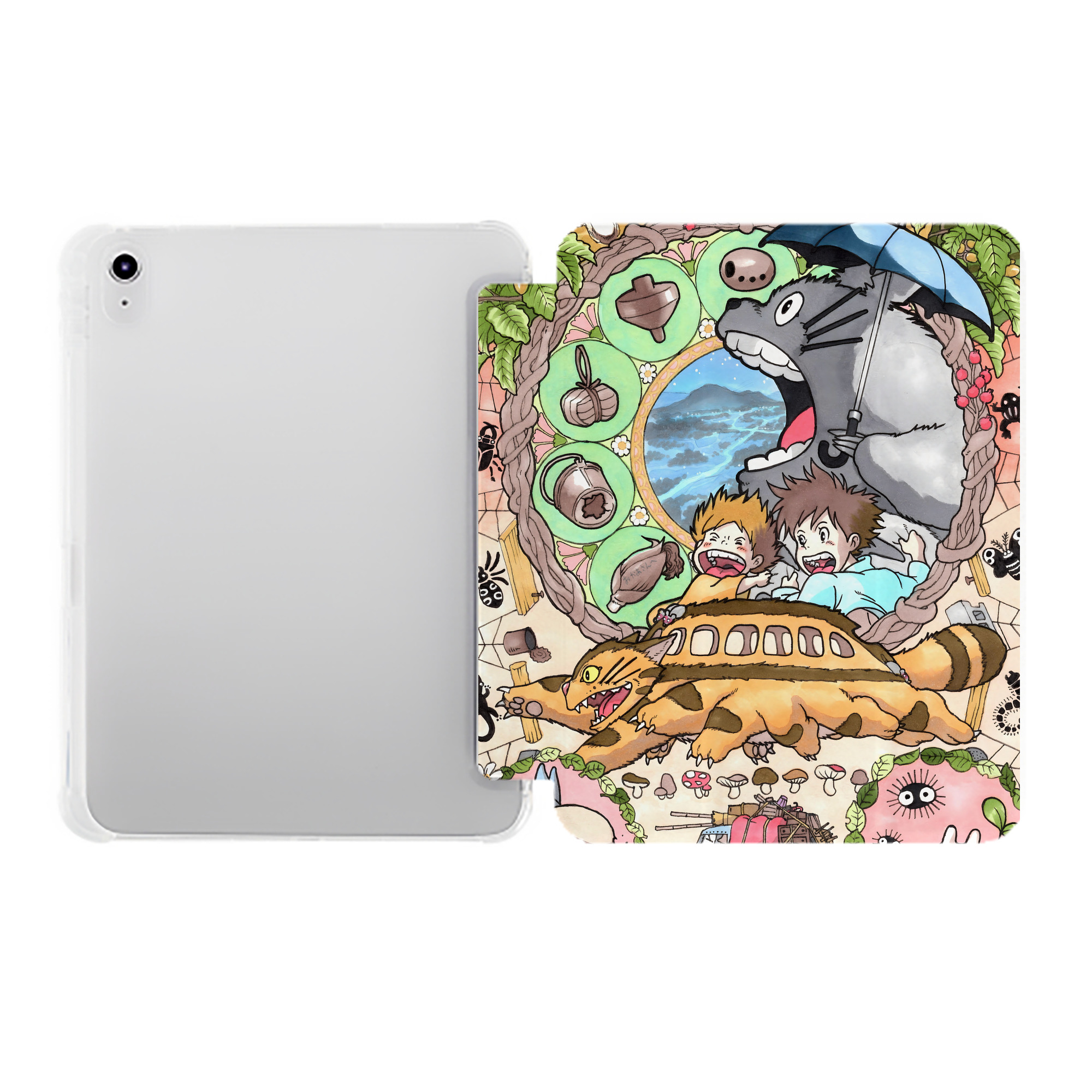 （画像用） となりのトトロ 草壁メイ 草壁サツキ My Neighbor Totoro Satsuki Kusakabe Mei Kusakabe IPad ケース ペン収納付き 三つ折りスタンド PUレザー×シリコン 対応機種9.5/10.5/10.9インチ